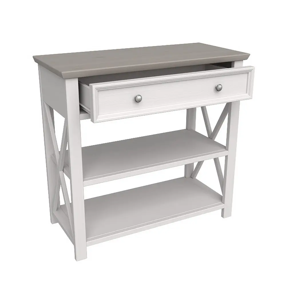 Консоль массив сосны с ящиком белая Форест белый воск/серый