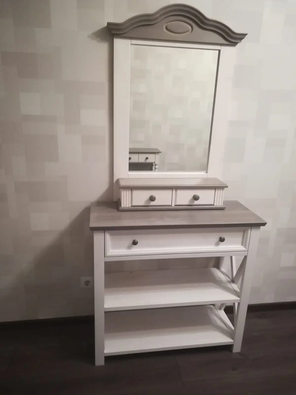 Консоль массив сосны с ящиком белая Форест белый воск/серый