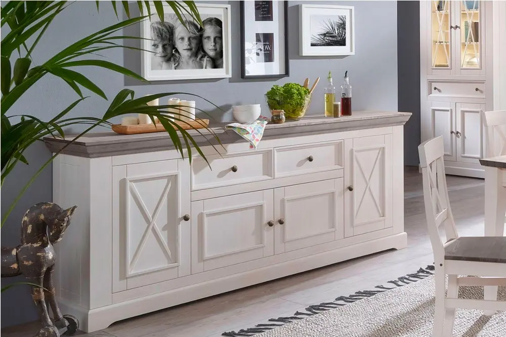 Комод Форест 4-дверный с 2-я ящиками белый воск/серый