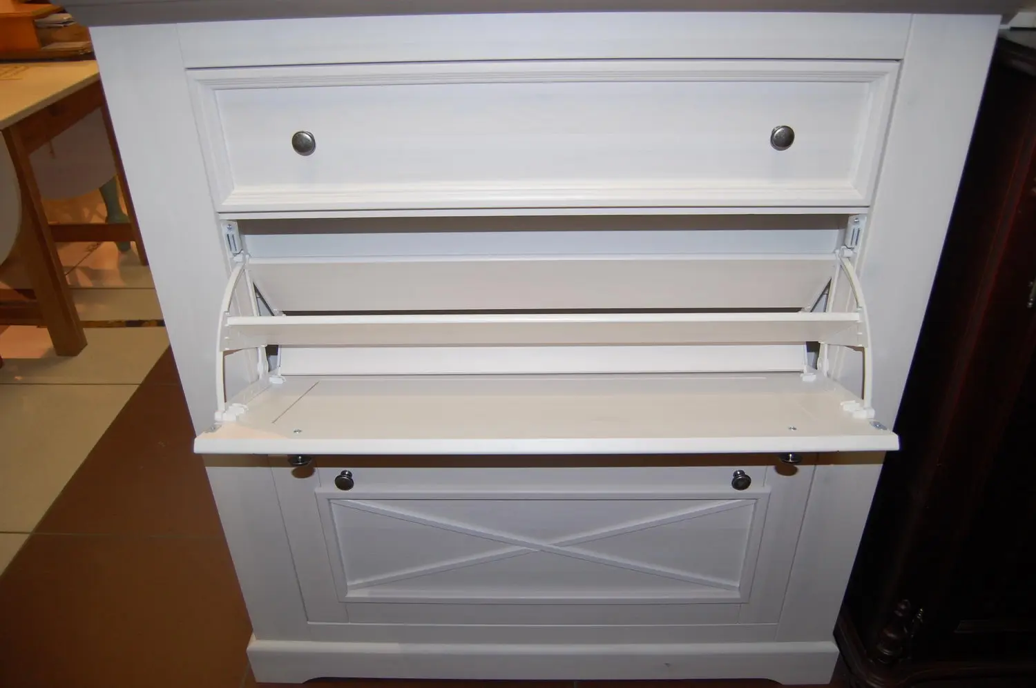 Тумба массив сосны Форест для обуви белый воск/серый