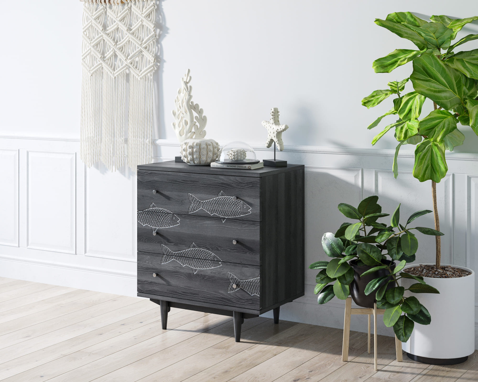 Комод "Boho" 3 ящика с рыбами