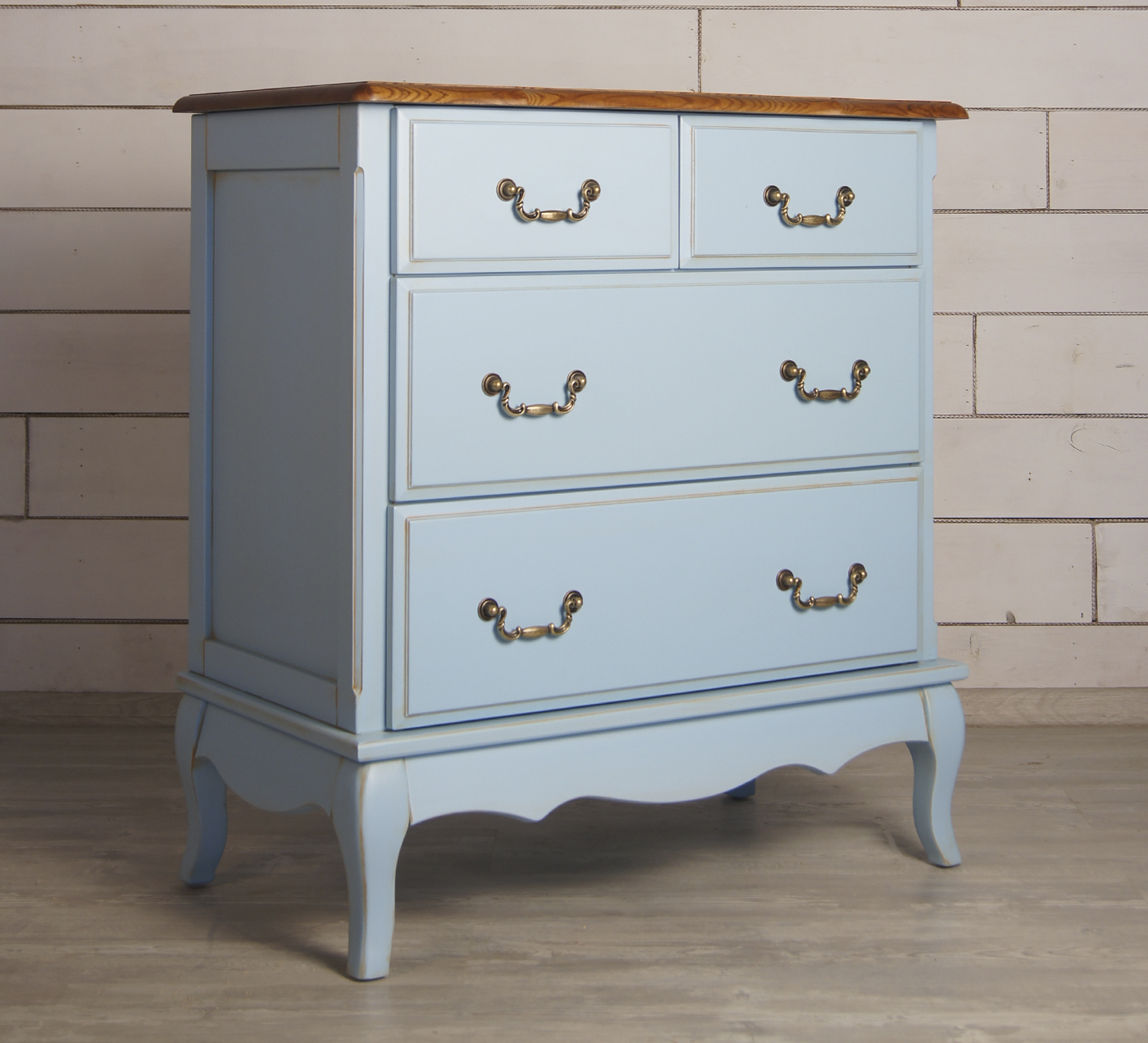 Голубой комод (4 ящика) дерево Leontina