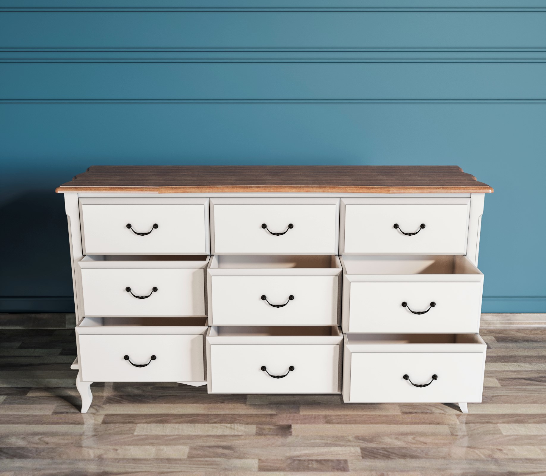 Комод белый на 9 ящиков «Leontina»