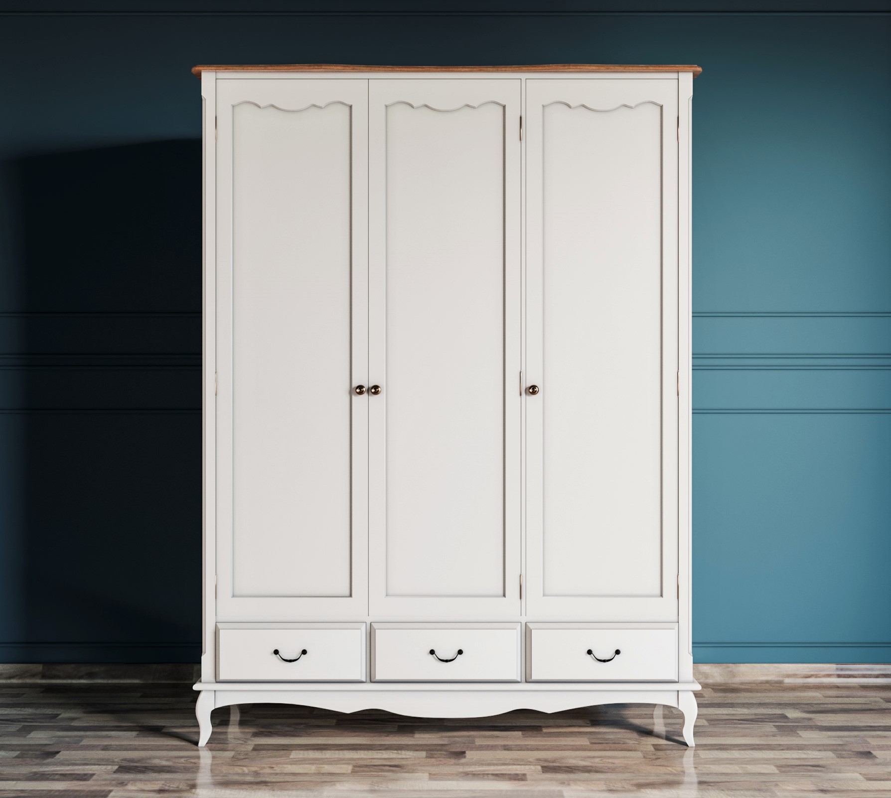 Шкаф Leontina для одежды белый трехстворчатый с ящиками