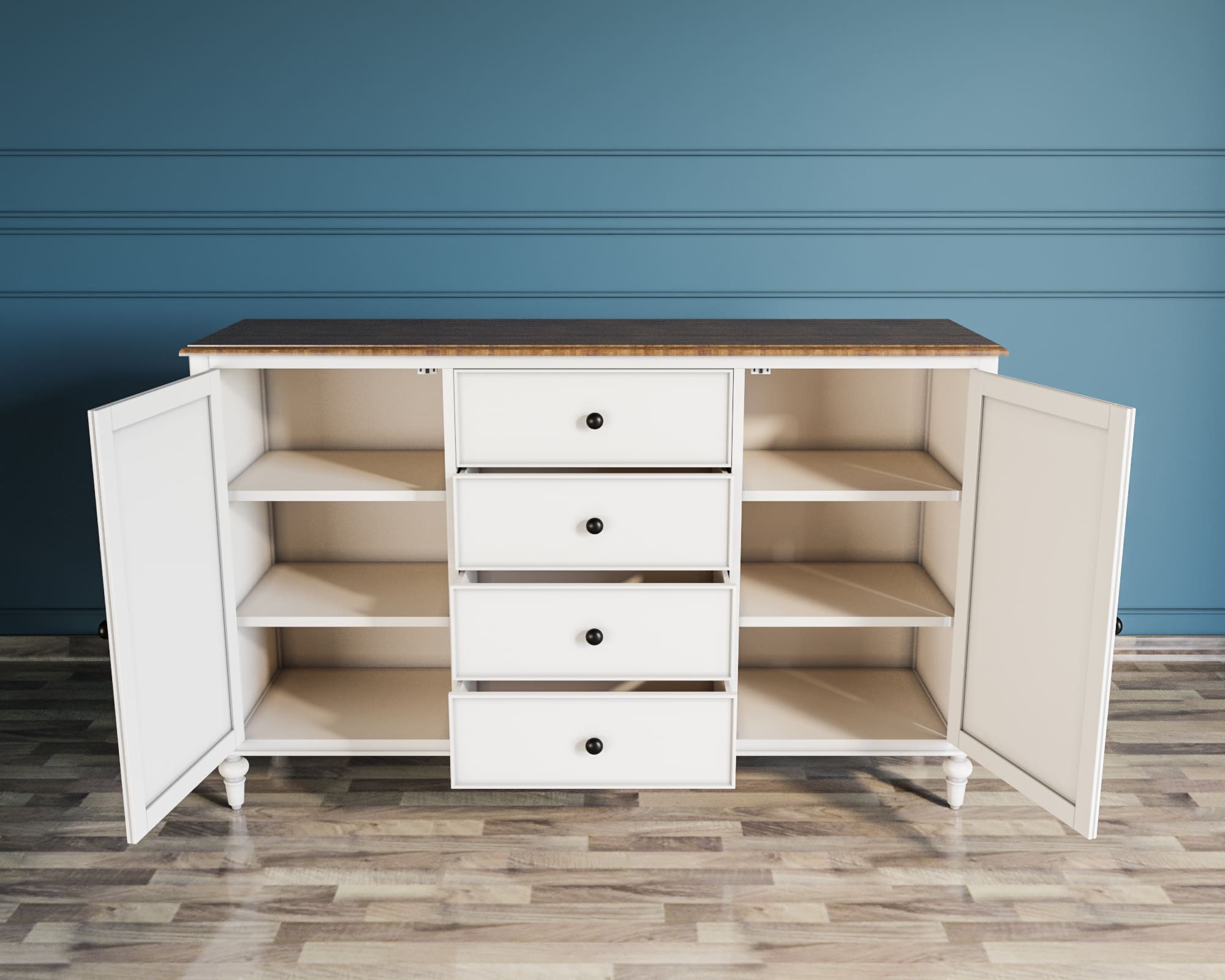 Большой комод с 4 ящиками белый "Odri"