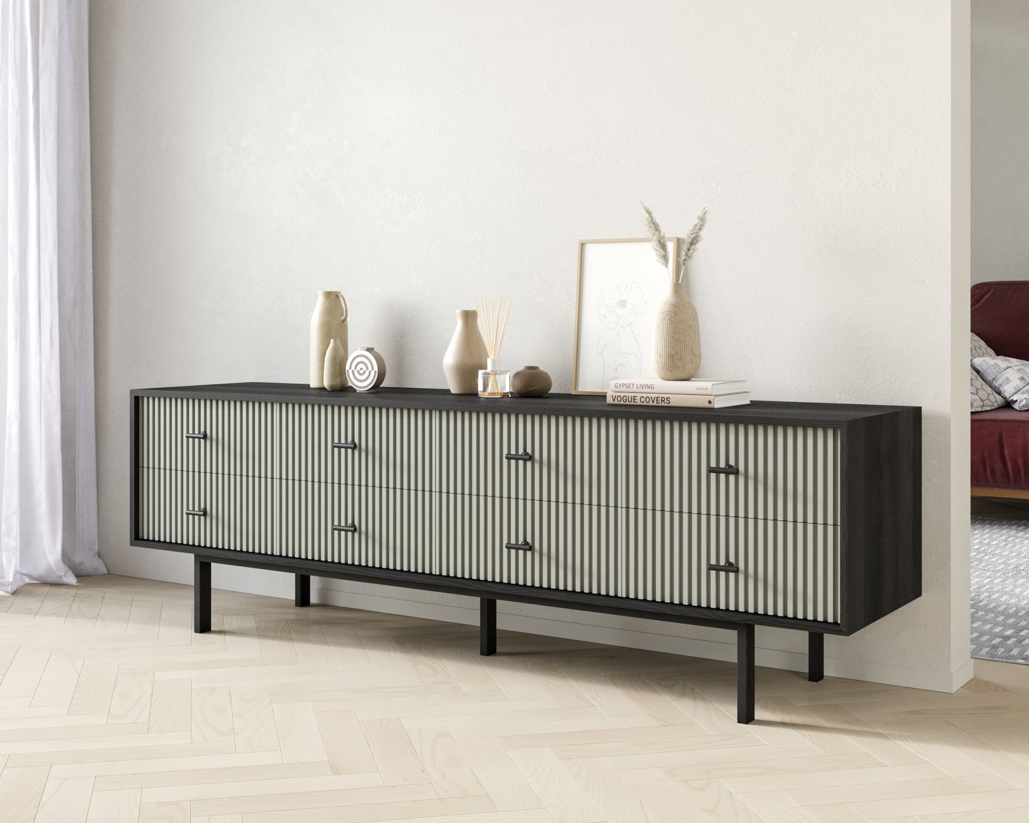 Комод с восемью ящиками "Emerson" арт EM03/gray/L