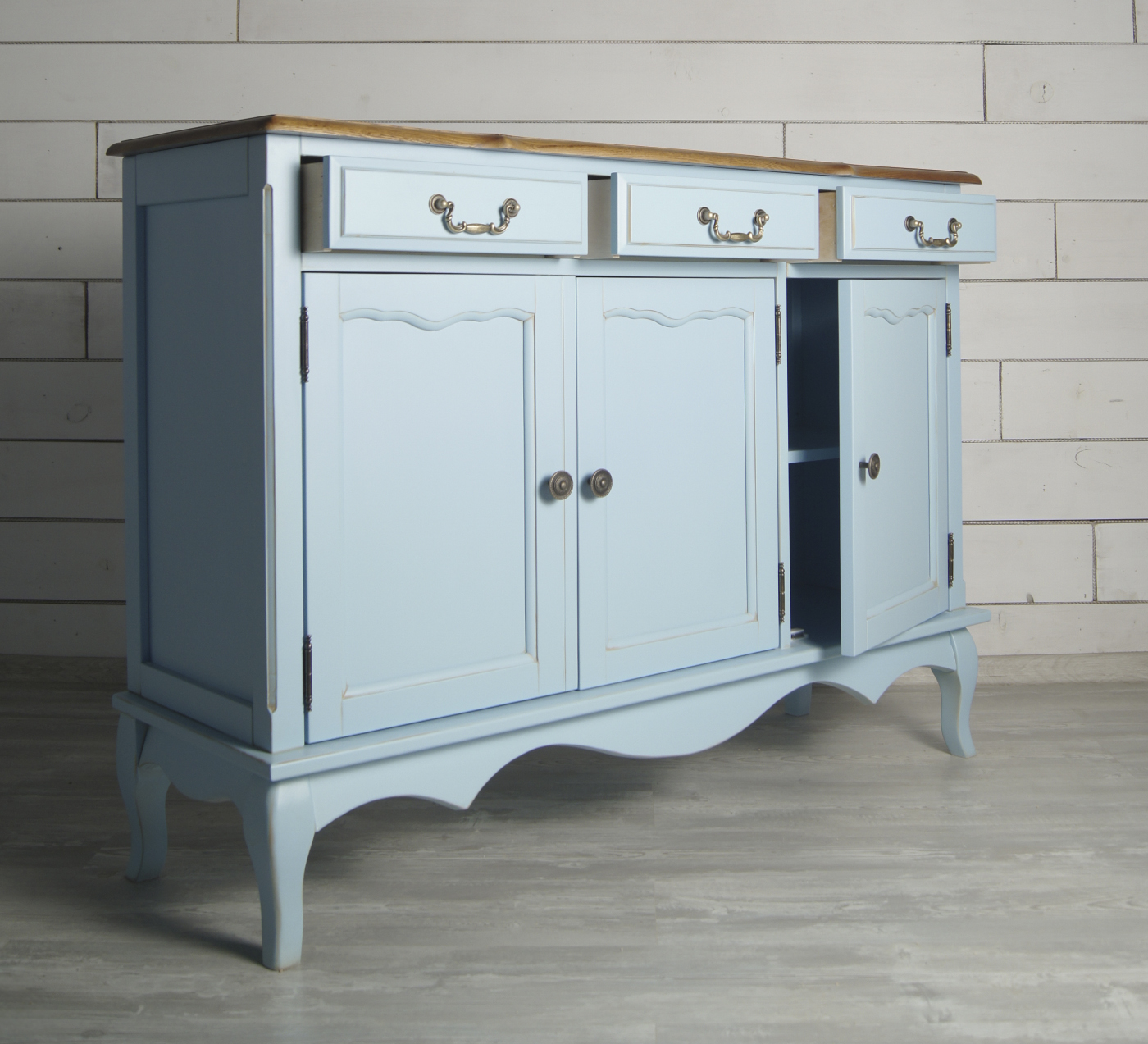 Комод 3 ящика массив "Leontina Blue" (3 ящика и 3 двери)