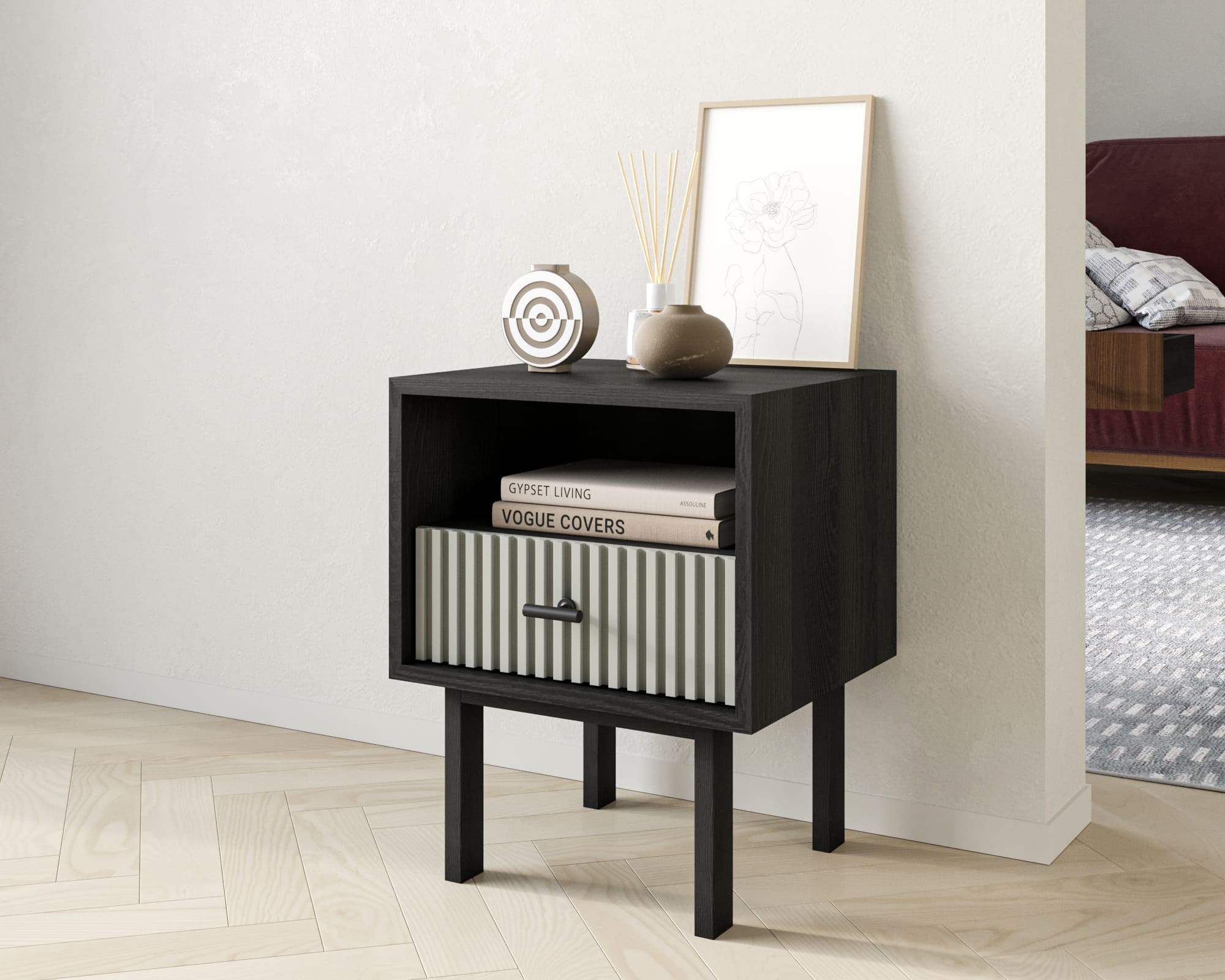 Тумбочка с нижним ящиком "Emerson" арт EM17/gray/L