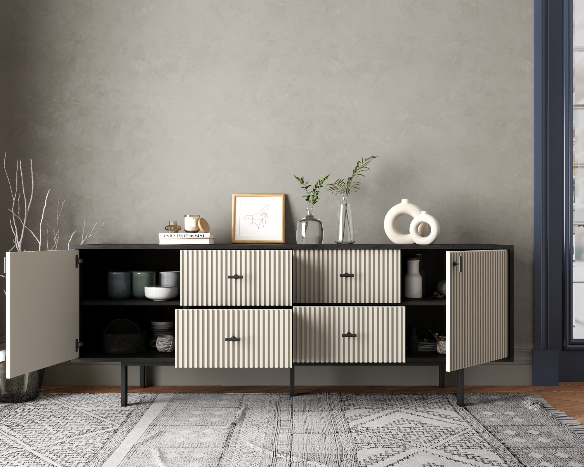 Комод две дверки и четыре ящика "Emerson" арт EM19/milky/L