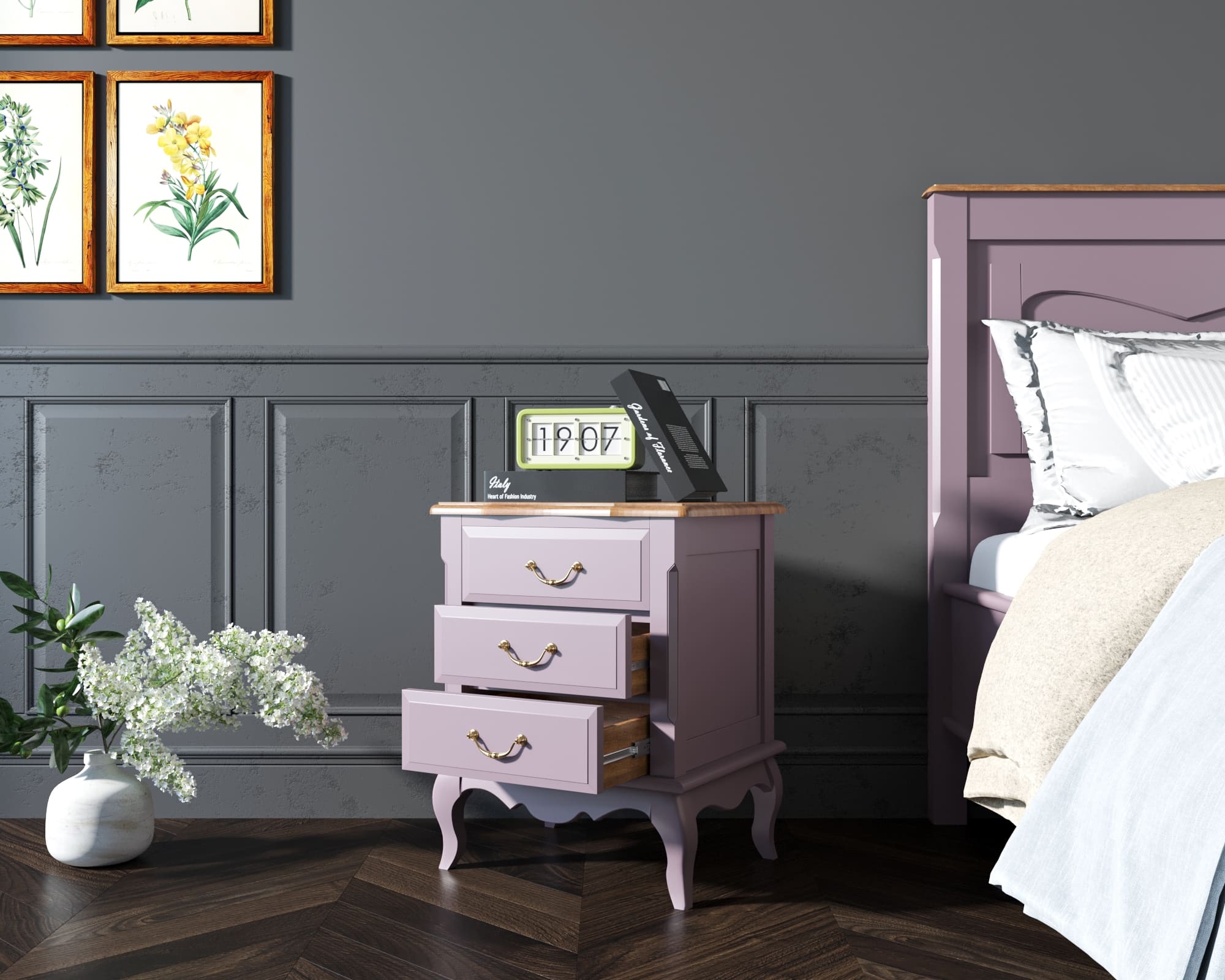 Прикроватная тумба Leontina Lavanda на три ящика арт ST9302/3L