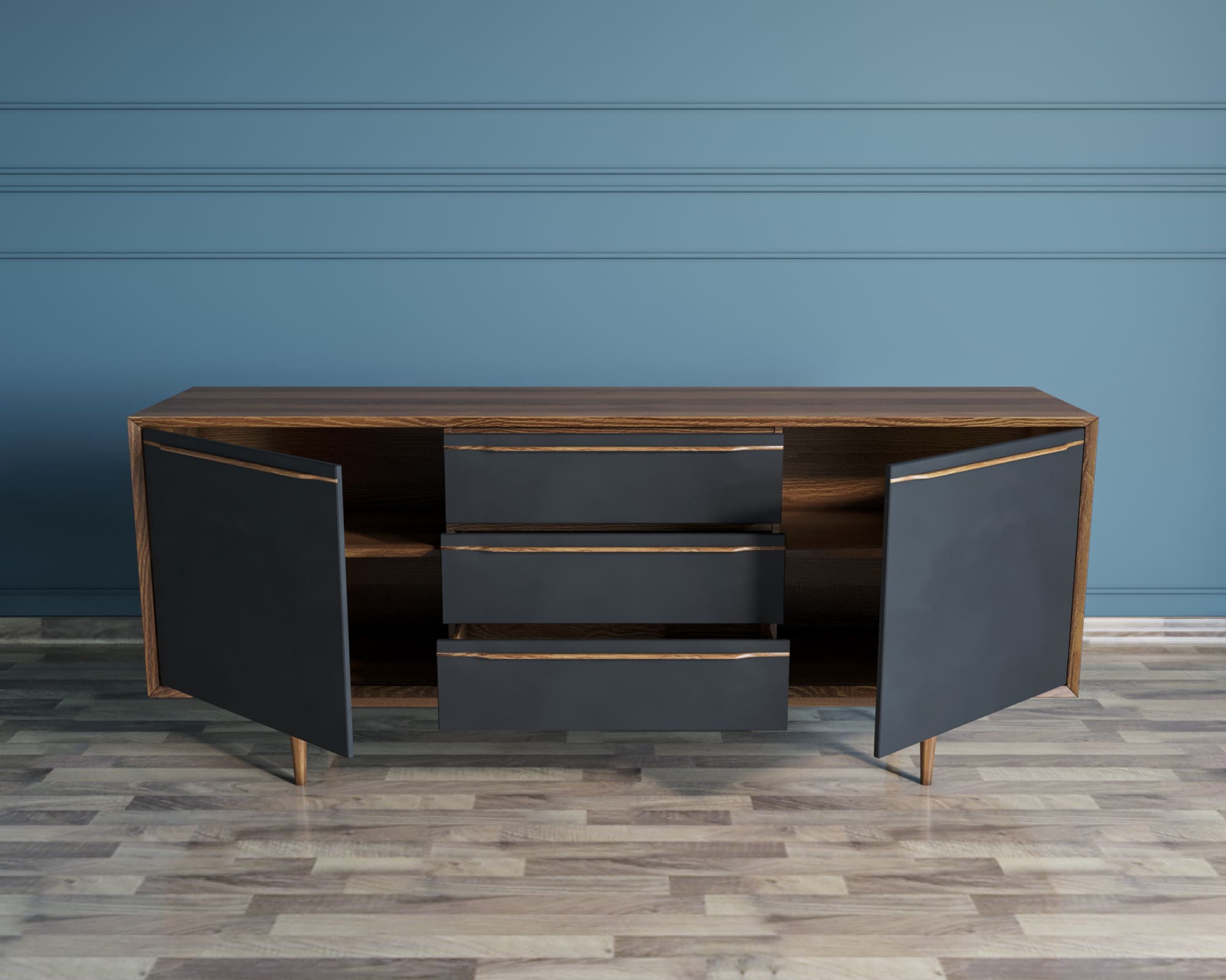 Комод с дверками "Bruni Black" с тремя ящиками и дверками