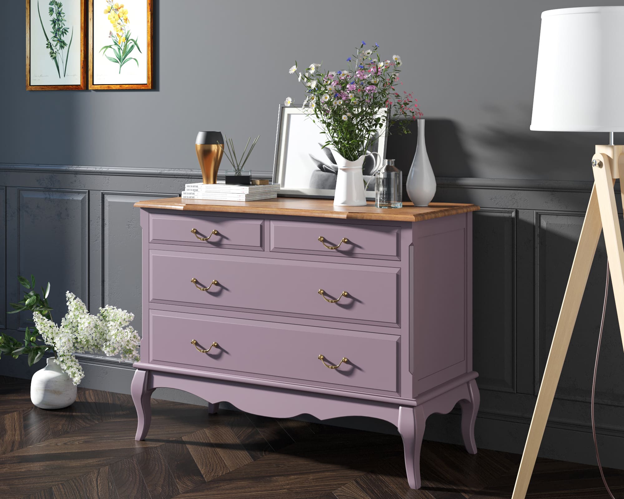 Комод из дерева «Leontina Lavanda» на 4 ящика