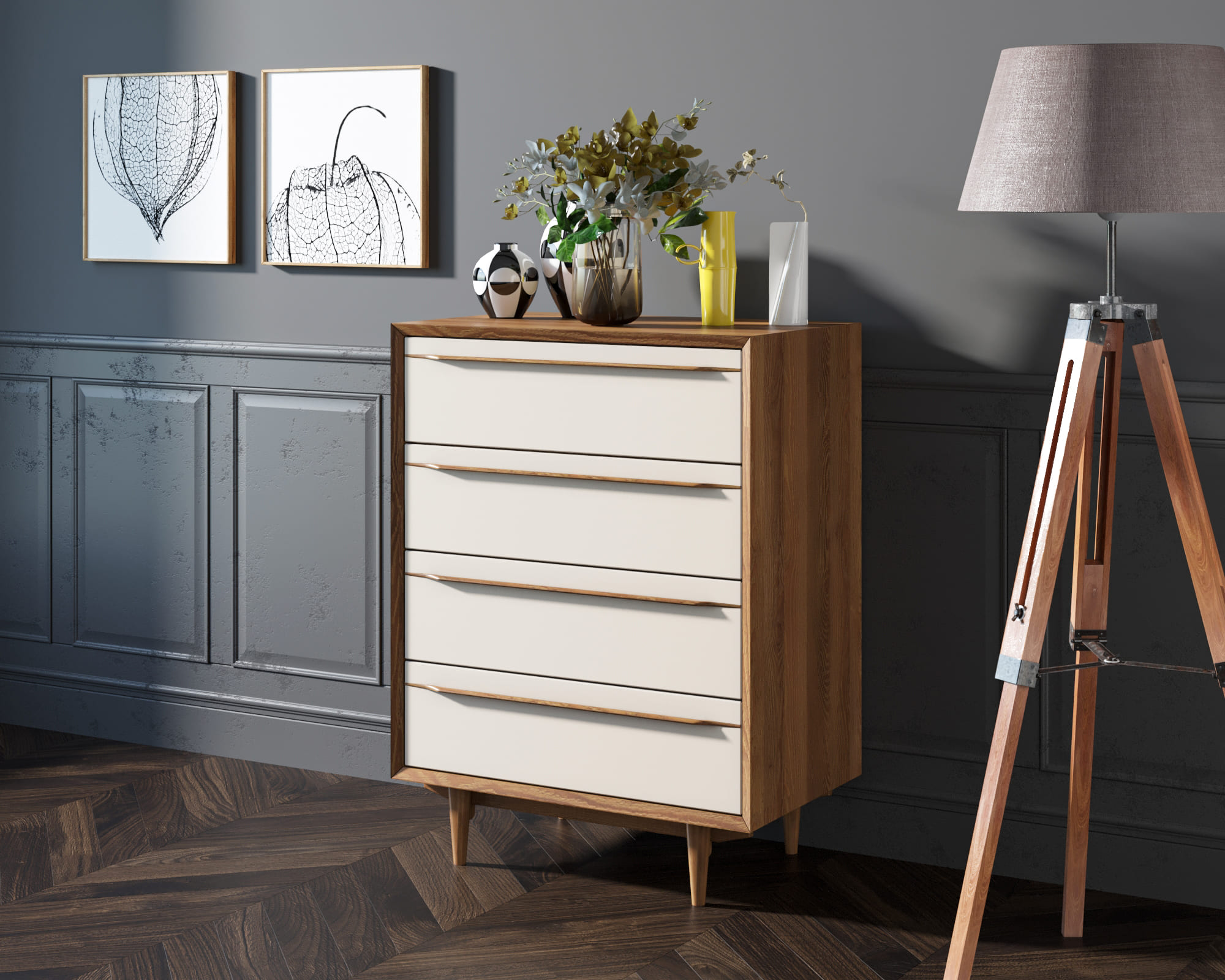 Комод в Скандинавском стиле "Bruni white" на четыре ящика