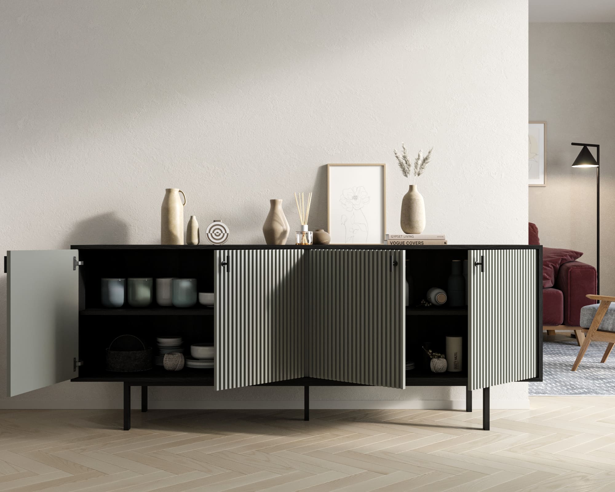 Комод с четыремя дверками "Emerson" арт EM01/gray/L