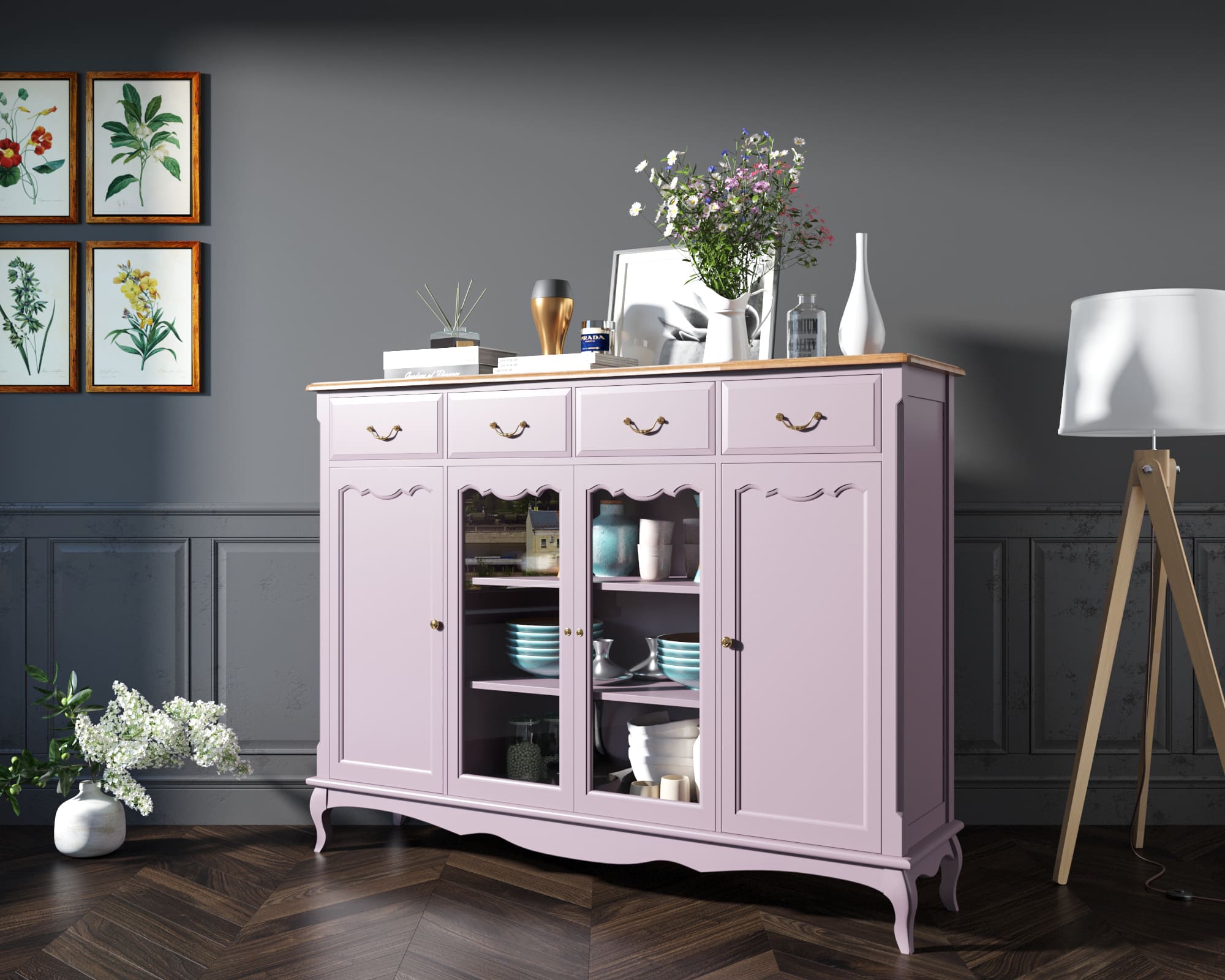 Комод-витрина с ящиками массив Leontina Lavanda арт ST9363L