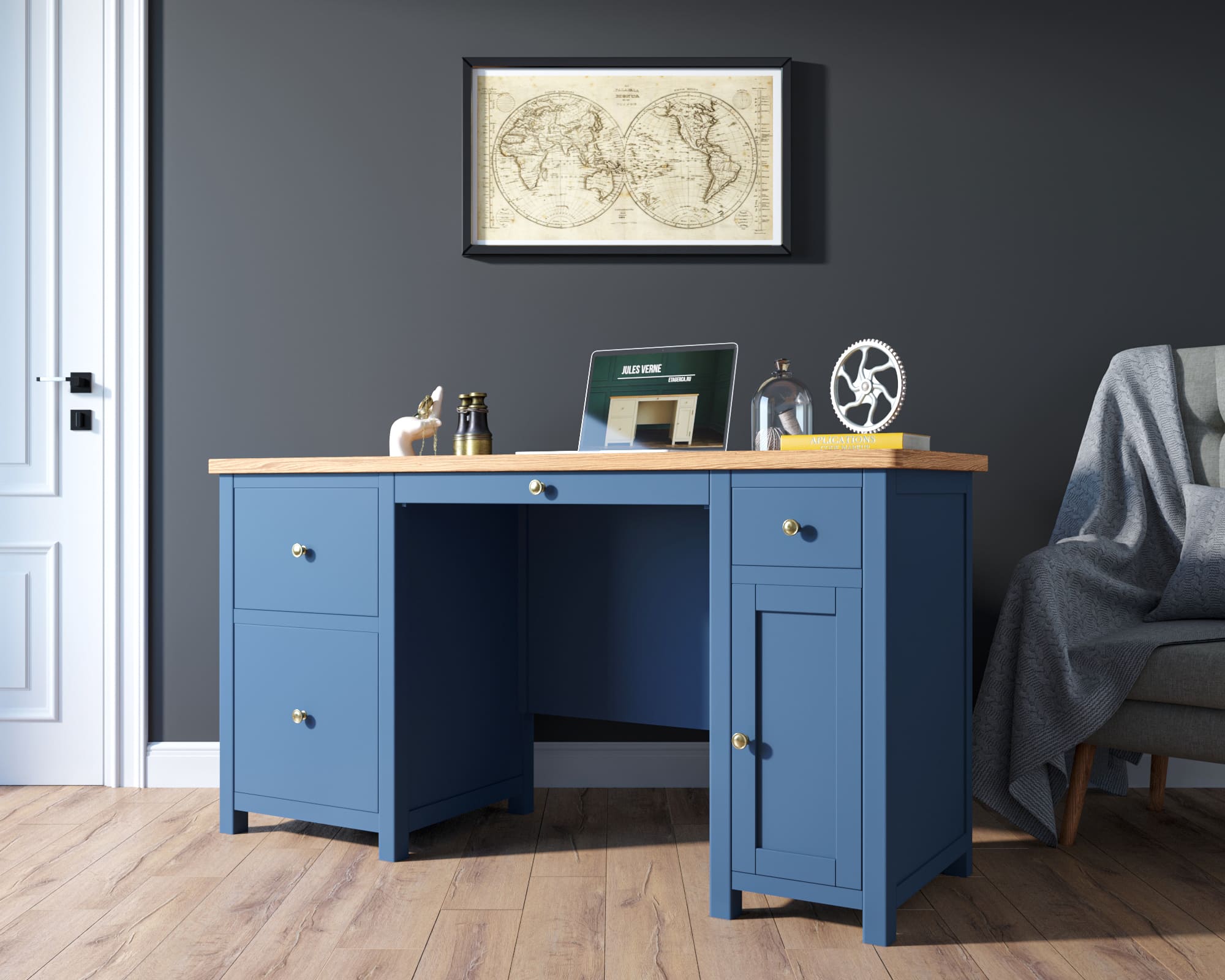 Большой рабочий стол "Jules Verne" с узкой тумбой