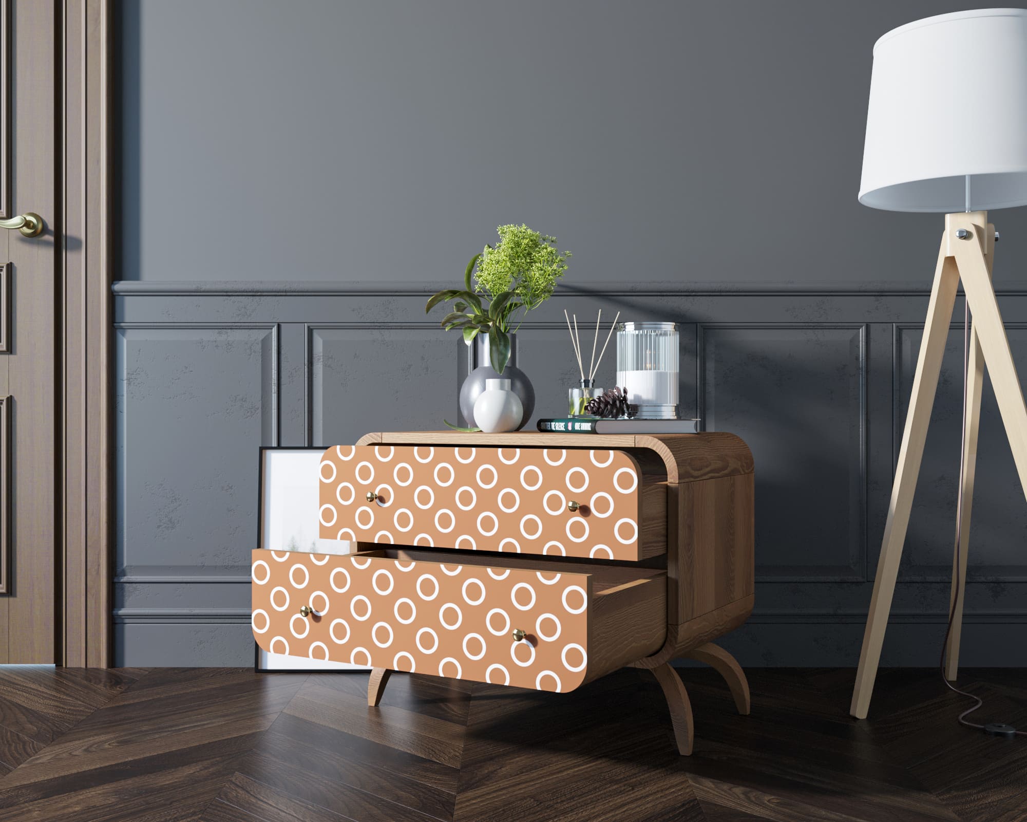 Комод массив дерева "Ellipse Print" с двумя ящиками принт 3