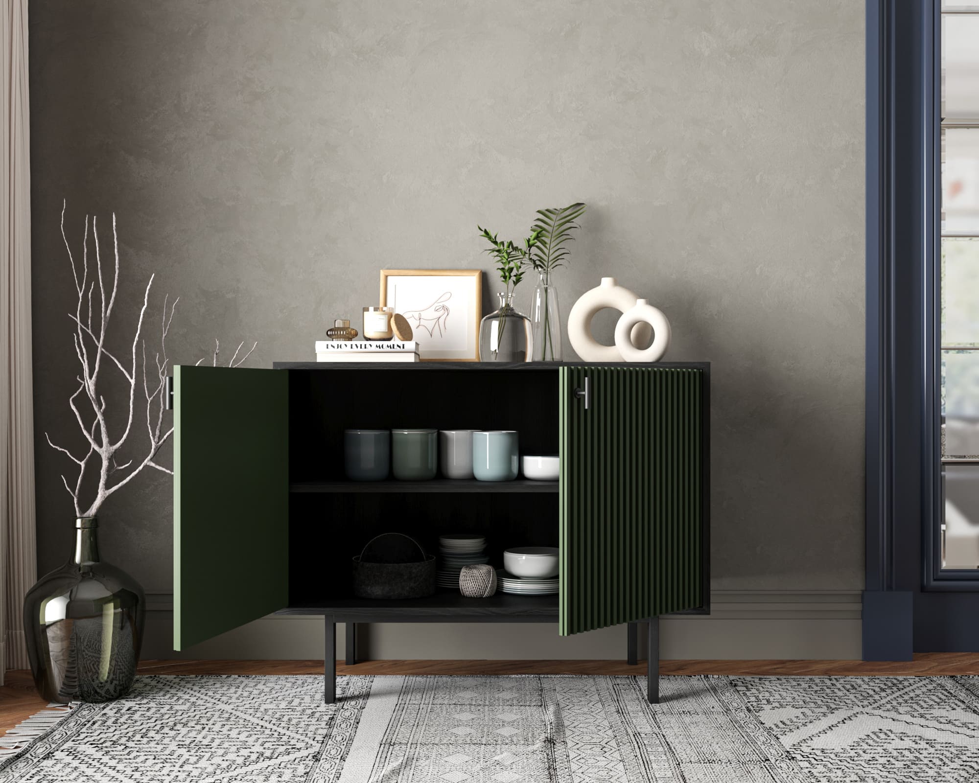 Комод с двумя дверками "Emerson" арт EM02/green/L