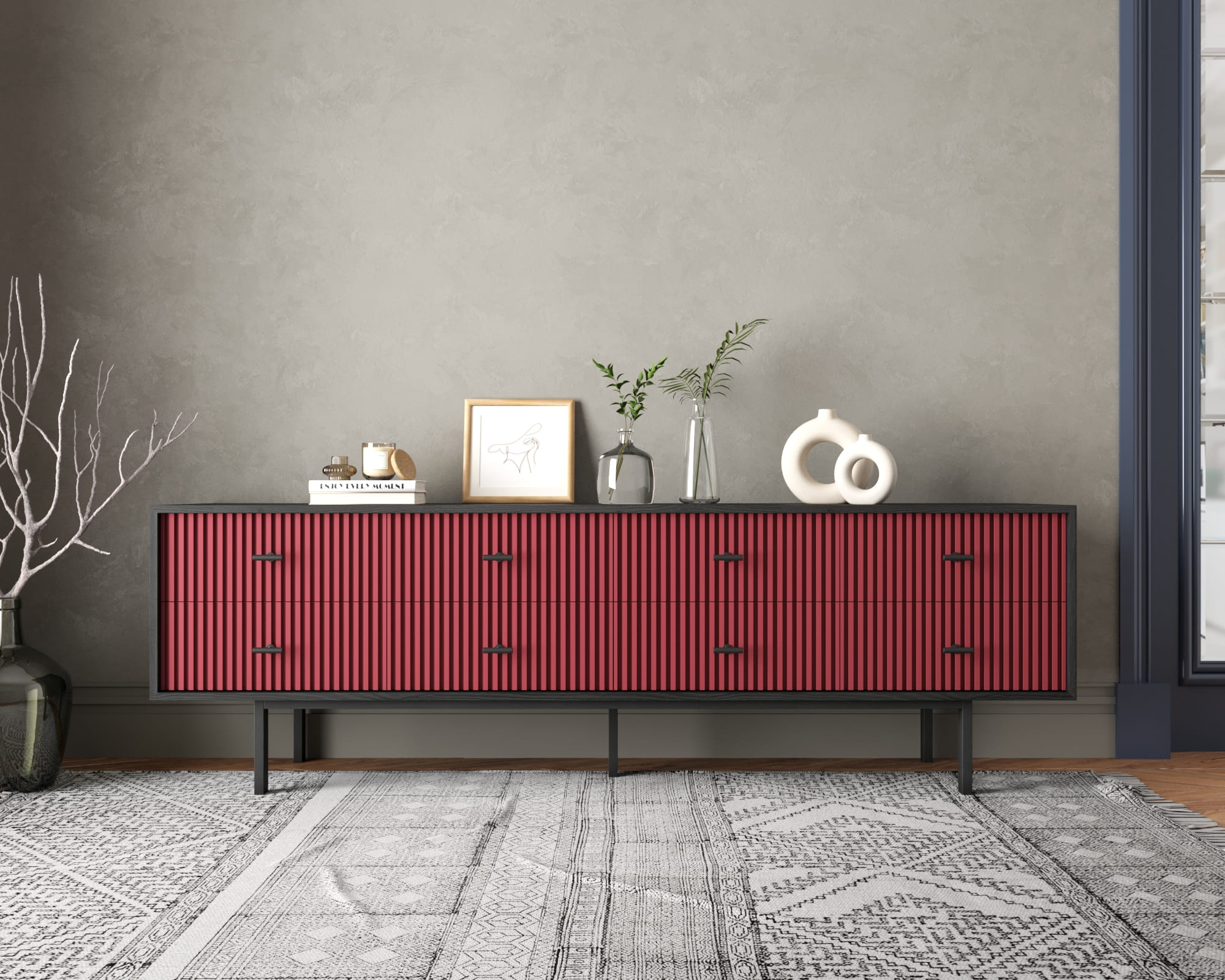 Комод с восемью ящиками "Emerson" арт EM03/red/L