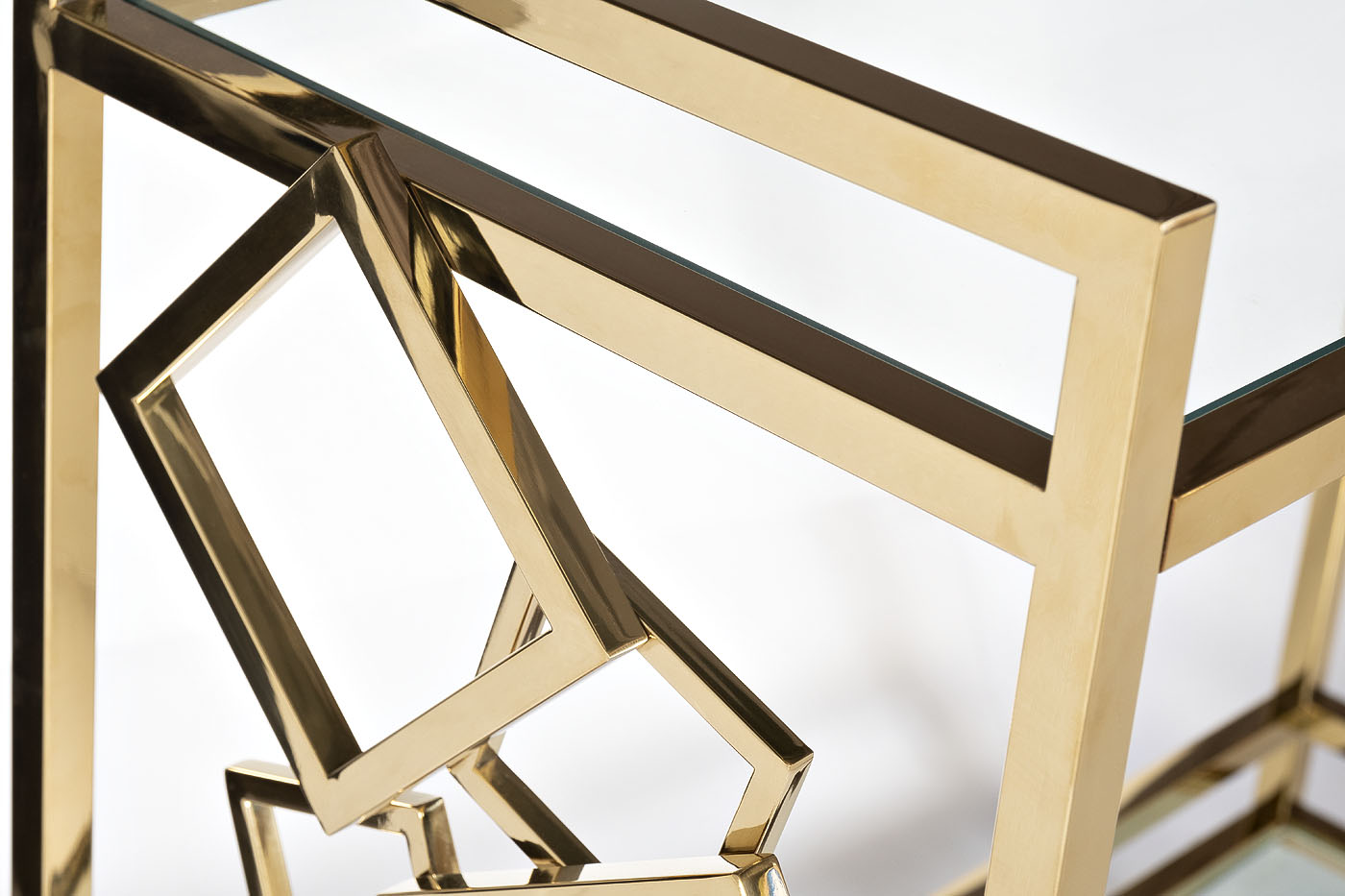 GY-CRT8164GOLD Стол-тележка сервировочн ст.прозр/золото