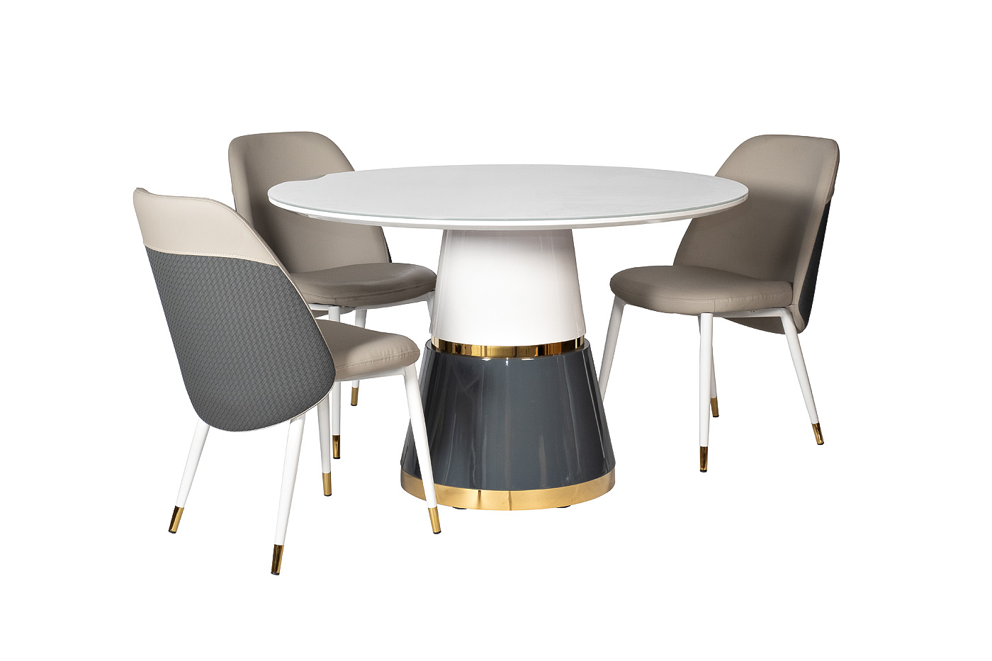 30F-1368-1 Стол обеденный круглый белый со стеклом 