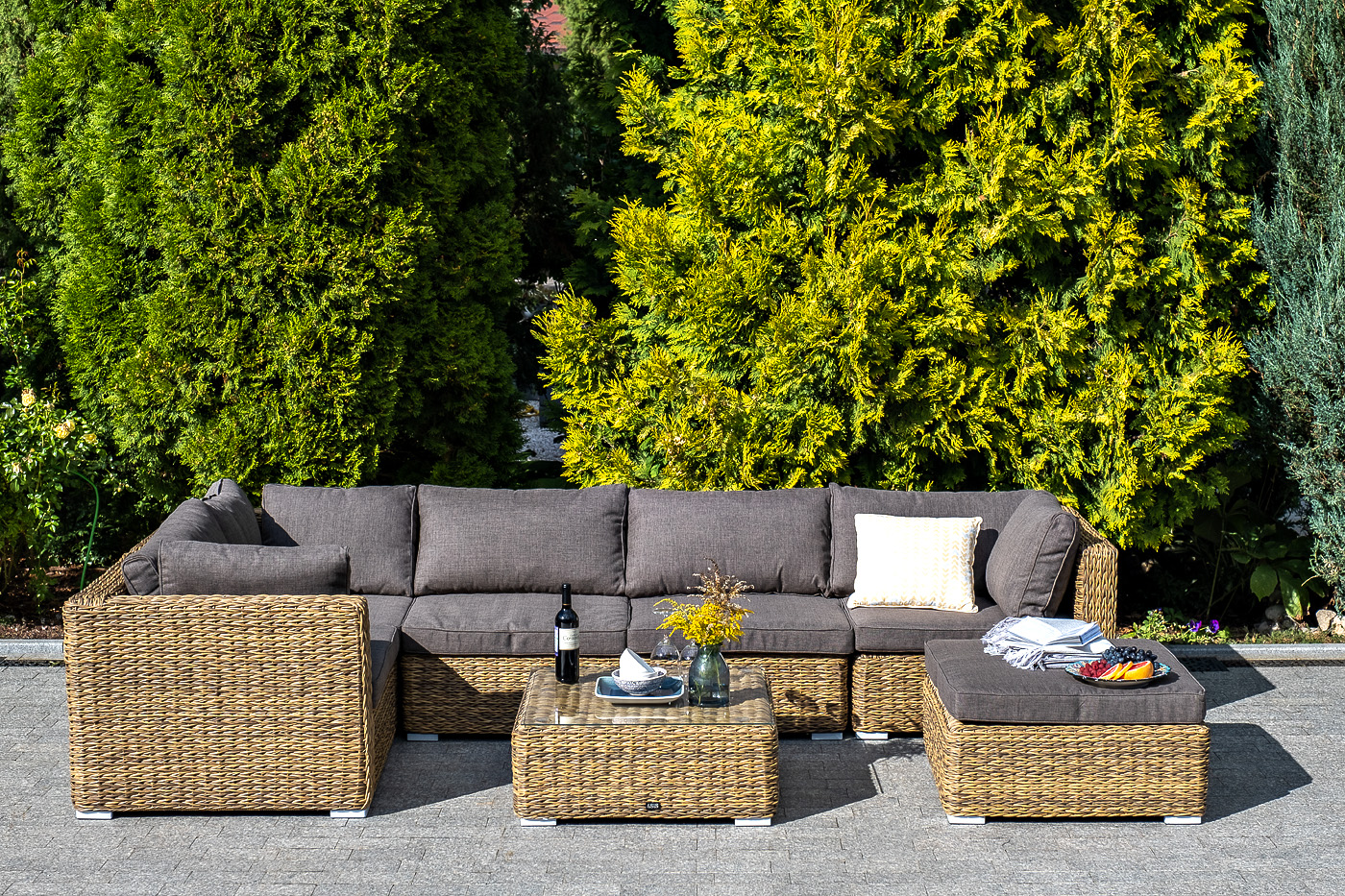 "Лунджи" модуль диванный угловой с подушками, цвет соломенный (гиацинт)