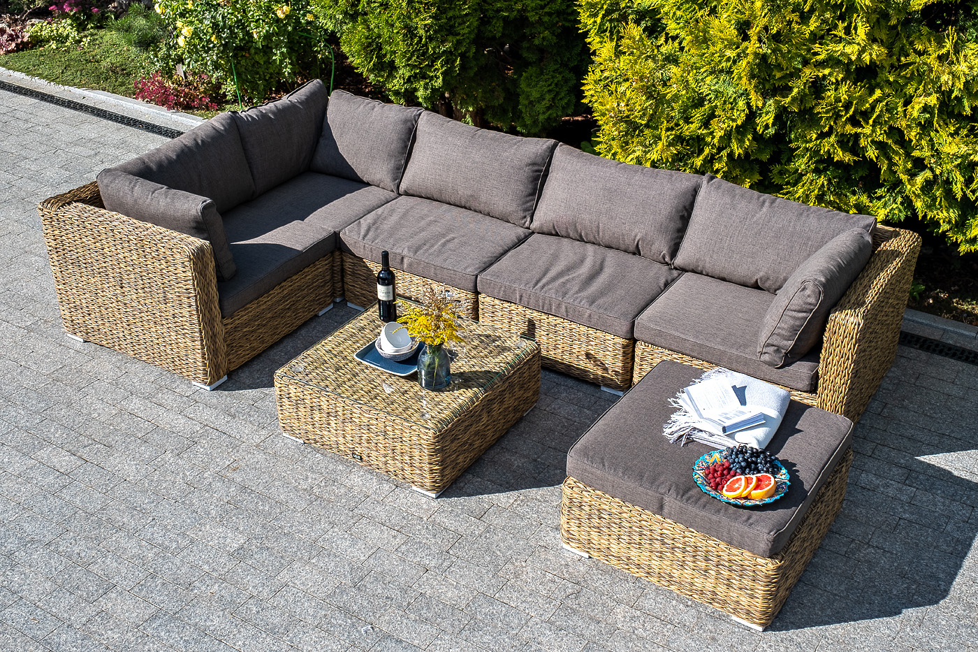 "Лунджи" модуль диванный угловой с подушками, цвет соломенный (гиацинт)